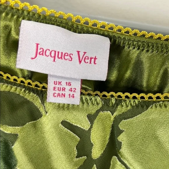 Vintage Jacques Vert 26% Silk Blend Brocade Floral Green Slip Skirt Size 14 - Picture 3 of 13